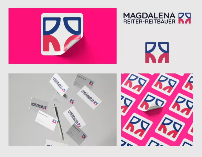 Case Study Magdalena Reiter-Reitbauer – Branding Basic mit Logo-Varianten, Visitenkarten und Stickerdesign.